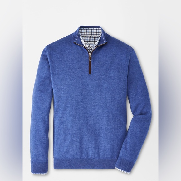 Peter Millar Royal Blue Quarter Zip with Suede Zipper Detail - Picture 1 of 5